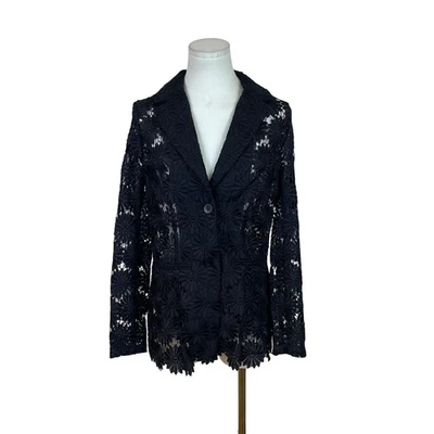 Berek Women's Black Floral Lace & See-Through Long Sleeve Blazer Sz S - New - Image 1 of 4