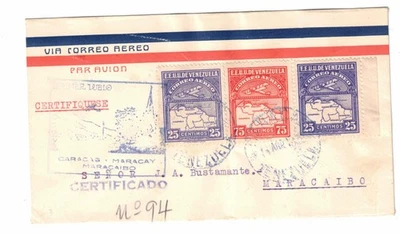 1930 Venezuela Caracas Primer Vuelo Cubierta a Maracaibo Foto 1 de 2