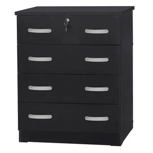 Better Home Products Cindy 4 Drawer Chest Wooden Dresser with Lock in Black - Picture 1 of 4