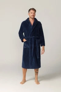 Mens Contare Sizes S-7XL Navy Blue Winter Fleece Dressing Gown Bath Robe - Picture 1 of 4