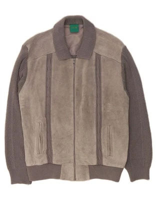 Chaqueta de gamuza tejida de bombardero CANDA para hombre Reino Unido 38 gris medio cuero en bloques de color DT30 Foto 1 de 3