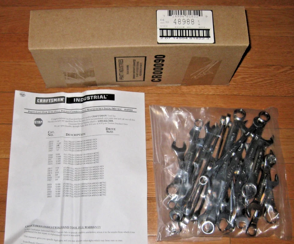 Juego de llaves pulidas completas Craftsman Industrial EE. UU. 22 piezas estándar y métrico #48988 Foto 1 de 1