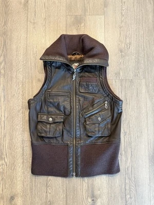 Harley-Davidson Vest Small Embroidered Brown Leather Motorcycle Wool Blend Y2K - Image 1 of 4