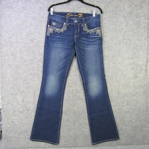 Seven7 Jeans Womens 6 Blue Bootcut Embroidered Lace Denim Stretch Pockets - Picture 1 of 18