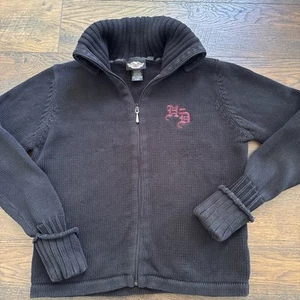 Harley Davidson Black Gorgeous Knit Sweater Women's XL Full Zip Embroidered C3 - Picture 1 of 12