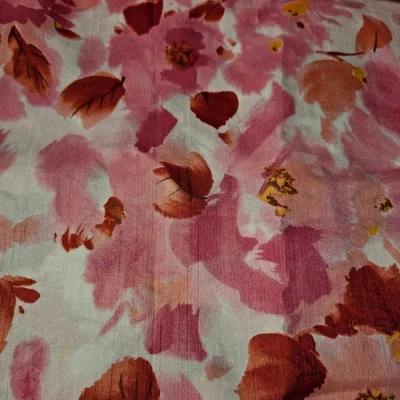 Vintage Polyester Pink & Coral Watercolor Floral on White 2 1/3 Yards x 58" Wide - Image 1 of 3
