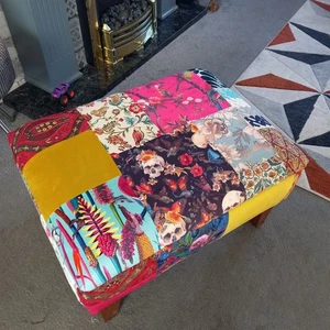 footstool Newly Reupholstered Patchwork Footstool Ottoman - Picture 1 of 5