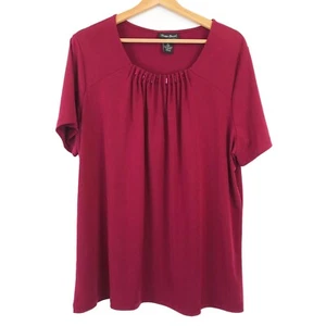 Maggie Barnes Essentials Red Burgundy Beaded Blouse 0X 16W - Picture 1 of 6