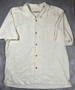 Tommy Bahama Shirt Men’s XXL 100% Silk Short Sleeve Button Up Embroidered Ivory - Picture 1 of 5