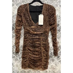 NWT Zara Sz S Bodycon Draped Tulle Snake Print Mesh Overlay Mini Dress Sultry - Picture 1 of 5