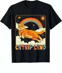 Cat Catnip Land 60s 70s Hippie Aesthetic Cat Lover T-Shirt - Picture 1 of 2