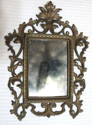 Espejo Victoriano Bronce Dorado Ornamental Marco Barroco 11" x 9" Foto 1 de 4