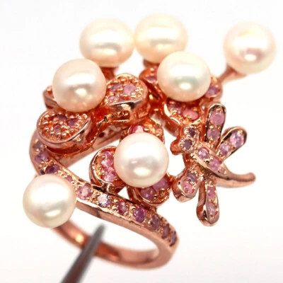 Edelstein 6 Mm. Weiße Perle & Rosa Saphir Schmuck Ring 925 Silber Größe 3.75 - Bild 1 von 4