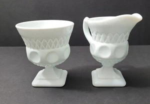 Vintage Milk Glass Thumbprint Footed Cream and Sugar Set - Picture 1 of 4