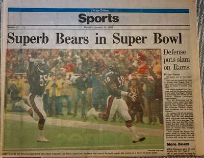 Walter Payton Chicago Bears 13/01/1986 Chicago Tribune Sección Deportiva -Super Bowl Foto 1 de 4