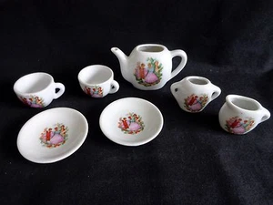 MINIATURE TEA SET 7 Pieces PINK Boy Girl White Porcelain Dollhouse Accessory - Picture 1 of 9
