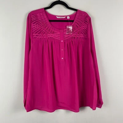 Blusa Isaac Mizrahi Live Lattice Yugo Henley Talla XL Rosa Manga Larga Popover Foto 1 de 4