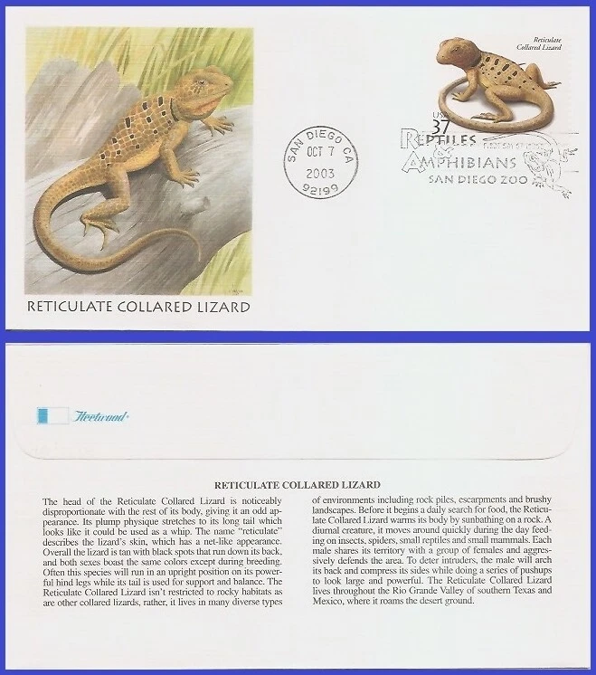 USA6 #3816 U/A FLEETWOOD FDC   Reticulate Collared Lizard - Image 1 of 1