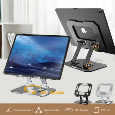360° Rotate Metal Tablet Phone Desktop Stand Adjustable Holder Foldable For iPad - Image 1 of 4