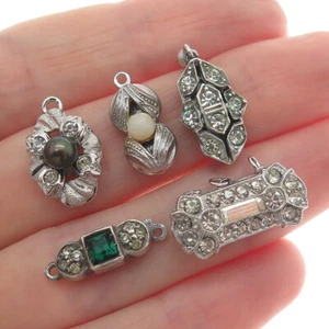 800 835 925 Silver Antique Pearl Rhinestone SET of 5 Clasps (missing 5 tongues) - Picture 1 of 8