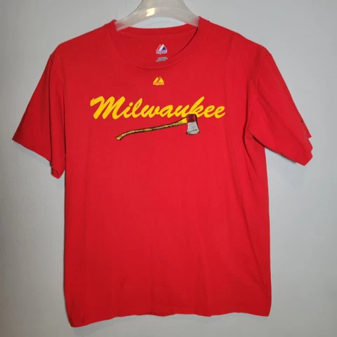 Majestic MLB Milwaukee Brewers Axford Tshirt Red Short Sleeve Size M Cover
