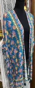 Nanette Lepore Schwimmen polynesische Blumen Orchidee Kimono Abdeckung Gr. M türkisblau - Bild 1 von 7