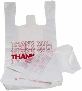 Bags 1/6 Small  8 x 4 x 16 THANK YOU T-Shirt Plastic Grocery Shopping Bags white - Picture 1 of 2