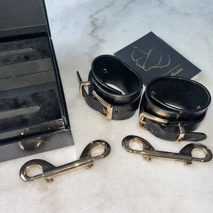 Vintage Honey Birdette Gold Leather Cuffs - Picture 1 of 4