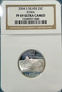 2004-S Iowa State Silver 25C NGC PF69 ULTRA CAMEO - Picture 1 of 2