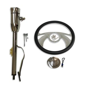Chrome 28" Tilt Manual Steering Column w/ Key & Adapter&14" Steering Wheel Kit - Foto 1 di 13