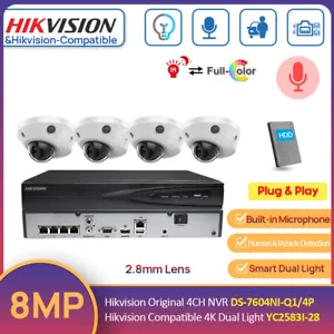 Hikvision 4CH 4K NVR 8MP MIC Dual Light ColorVu POE Dome Camera CCTV System Lot - Picture 1 of 23