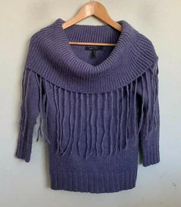 BCBG Maxazria Sweater Lavender Knit Cowl Neck Fringe Pullover 3/4 Sleeve Size S - Picture 1 of 6