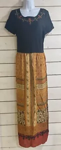 Carol Little Black Orange Patchwork Maxi Dress Embroidered Size 12 Vacation - Picture 1 of 5