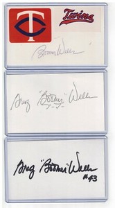 (3) GREG BOOMER WELLS INDEX CARD SIGNED 1981-82 BLUE JAYS TWINS PSA/DNA CERTIFY