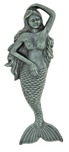 Maritime Gusseisen Meerjungfrau Wandkunst Wanddekor Grünspan Meerjungfrau 12" hoch - Bild 1 von 1