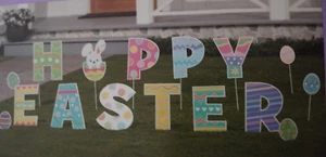 HAPPY EASTER 43 Pieces YARD SIGNS W/EGGS, LETTERS & STAKES- DAILY SHIP 🐰🐣🐥 - Picture 1 of 4