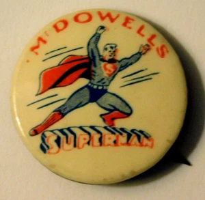 Rare Early Superman Pin McDowell's 1" Australia - Picture 1 of 2