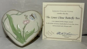 Lenox China Butterfly Box Trinket Box Jewelry Heart Shaped Fine China 24kt Gold - Picture 1 of 4
