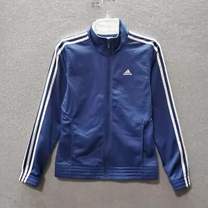 Adidas Boys Jacket Small Blue Logo Pockets Full Zip Long Sleeve Mock Neck - Picture 1 of 10
