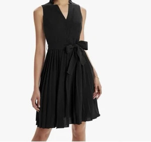 Vestido Grace Karin Negro Medio Plisado Acampanado Sin Mangas Hasta la Rodilla Cuello en V NUEVO - Imagen 1 de 14