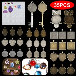 35PCS Silicone Resin Mold DIY Jewelry Pendant Tray Mould Making Epoxy Craft Tool - Picture 1 of 9
