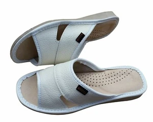 Women's Slip On Slippers Size 3-8 White Natural Leather Sandal Slider Mule Beach - Picture 1 of 11