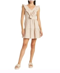 New Ceny Ruffle Sundress Summer V Neck Beach Holiday Mini Dress Backless Tie - Picture 1 of 4