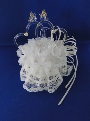 Nuevo Petite Boda Vidrio Soplado Doble Corazón, Palomas Amorosas/Alas Punta Dorada Caketop Foto 1 de 4