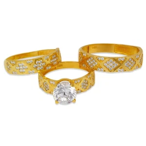 NEW 14K YELLOW GOLD  WEDDING TRIO RING SET - Picture 1 of 2