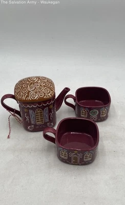 Anthropologie Gingerbread Multicolor Decorative Teapot And 2 Mugs - Image 1 of 4