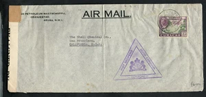 Postal History - Curacao 1942 cover to Shell Co. Calif USA Air Mail Censor marks - Picture 1 of 2