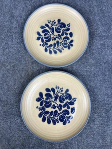 Set of 2 Pfaltzgraff Folk Art Beige & Navy Floral 10" Dinner Plates - Picture 1 of 3