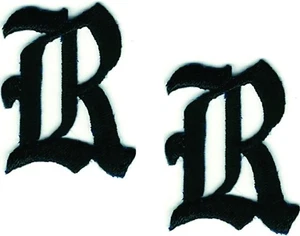 Gothic Old English Letter R Iron-On Patches Lot of 2 Embroidered (1 1/8") - Picture 1 of 2
