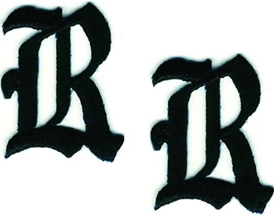 Gothic Old English Letter R Iron-On Patches Lot of 2 Embroidered (1 1/8") - Image 1 of 2